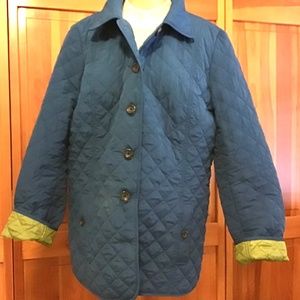 J Jill Quilted Jacket Blue with Green Lining Large